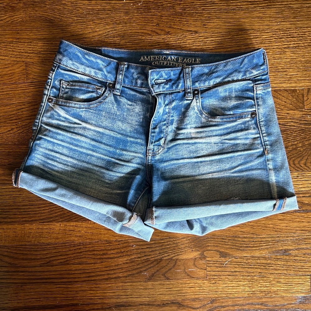 American Eagle Medium Wash Midi Jean Shorts